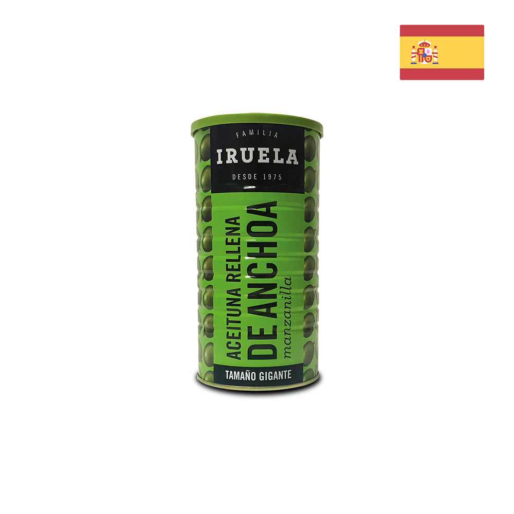 IRUELA - Manzanilla Olives stuffed with Anchovy - Pitted (360g)