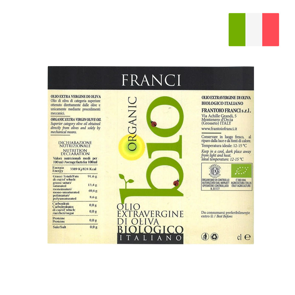 Franci Biologico Italiano Organic Extra Virgin Olive Oil (500 ml) - Frantoio, Moraiolo, Leccino & Olivastra Blend