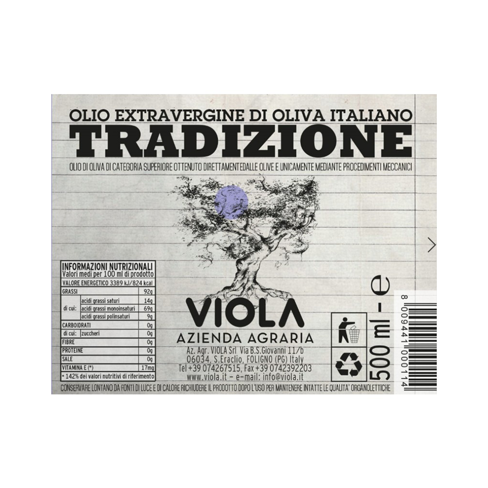 Viola Tradizione Extra Virgin Olive Oil (500ml) - Moraiolo, Frantoio & Leccino Blend