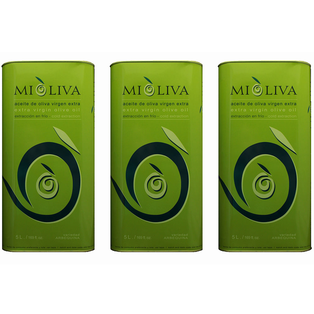 MiOliva Extra Virgin Olive Oil (5L CAN) - 95% Arbequina 5% Empeltre, Arróniz, Picual