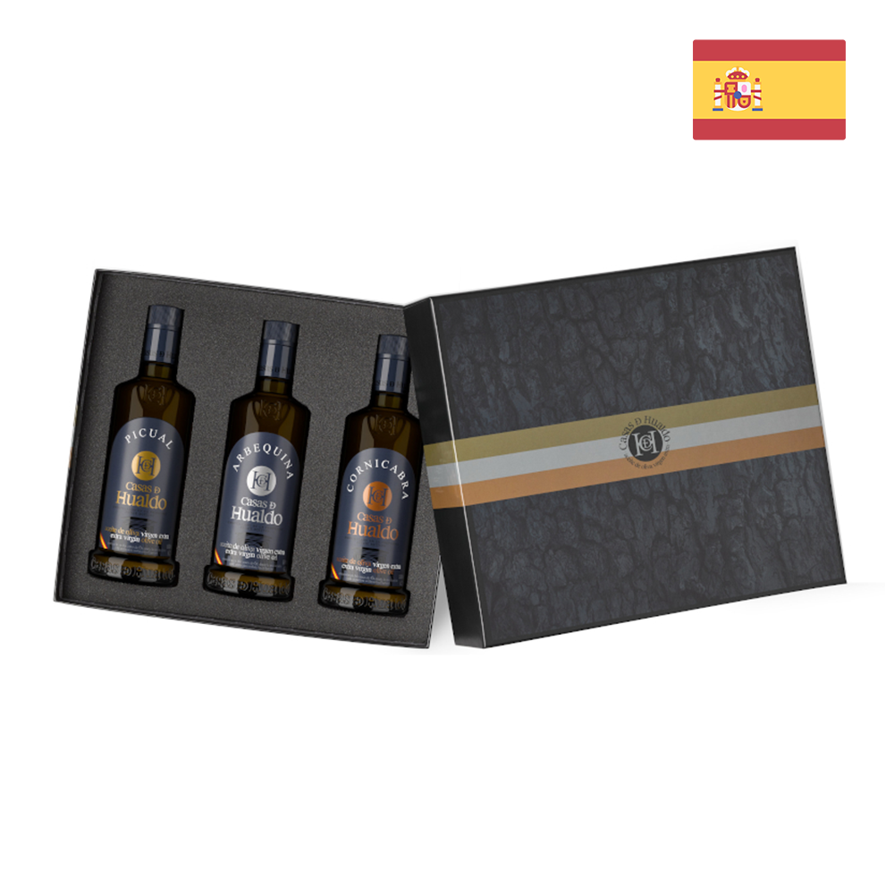 Casas de Hualdo Gift Box – 3 Monovarietal Extra Virgin Olive Oils (3x500ml)